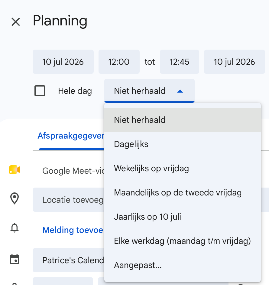 Google agenda terugkeerpatroon