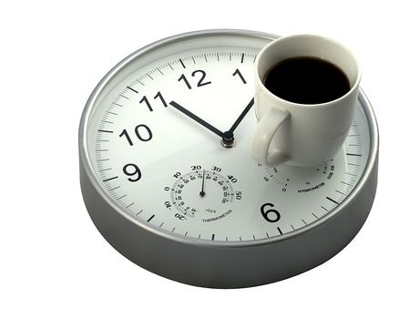 Klok met kopje koffie - bestrijd slechte concentratie met pauze