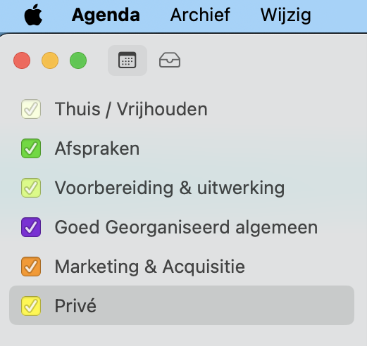 Kleur in je Mac Agenda Verschillende kleuren in de Mac agenda